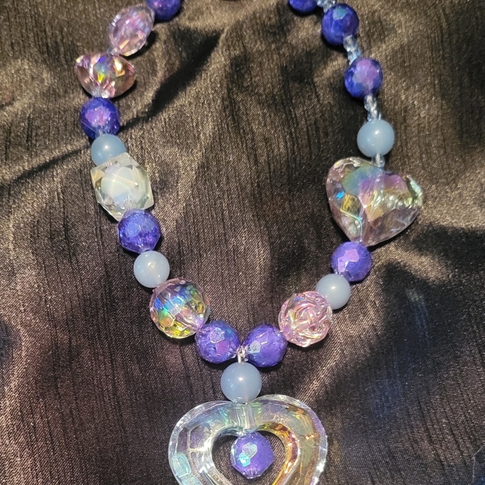 TAIENA DESIGN Elegant Heart  Keychain/ Bag/chain Purple and Iridescent Beads